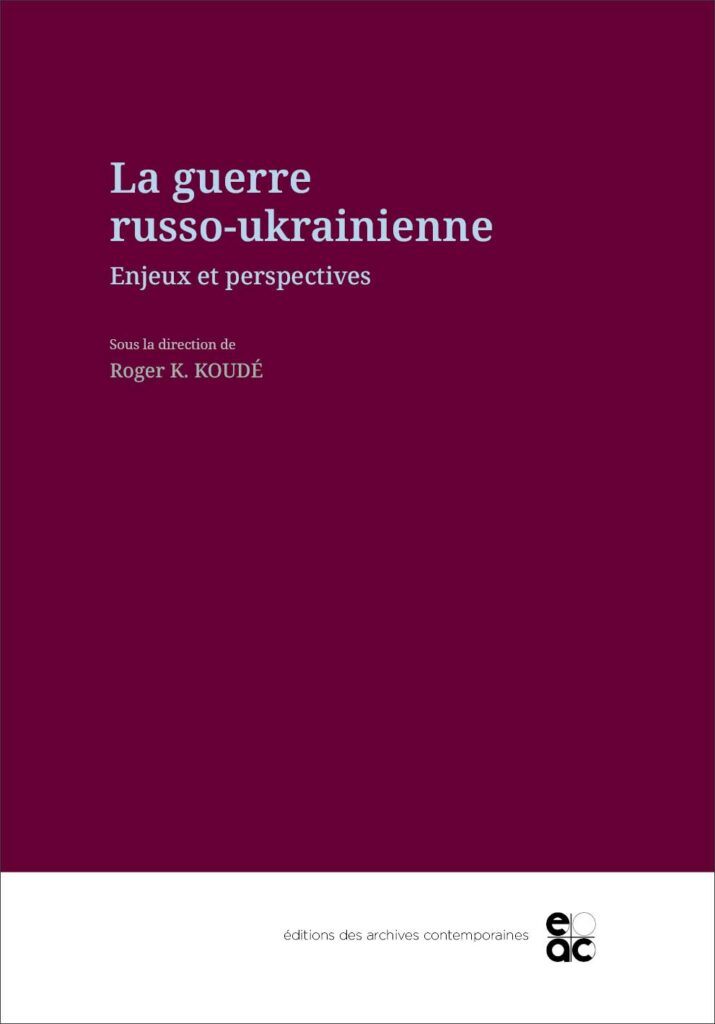 A simple book cover in a deep burgundy colour, with the title of the book "La guerre russo-ukrainienne" (The Russian-Ukrainian war")